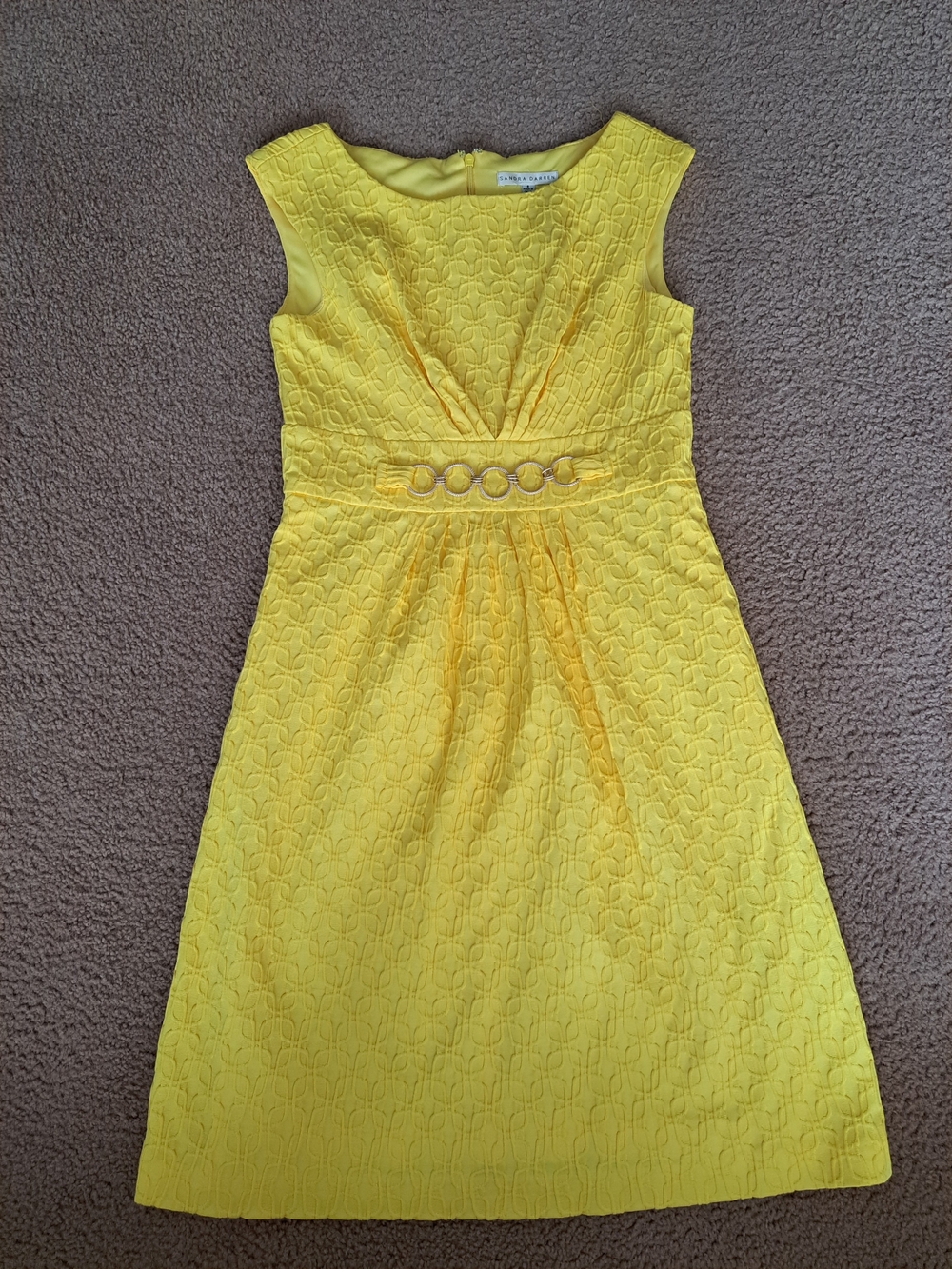 Sandra Darren Bright Yellow Sleeveless Textured A-Line Dress